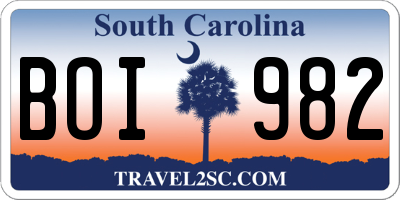 SC license plate BOI982
