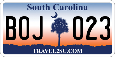 SC license plate BOJ023