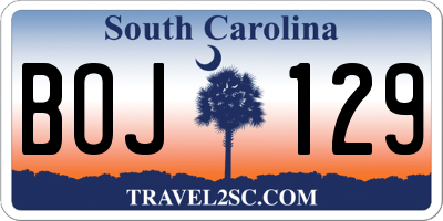 SC license plate BOJ129