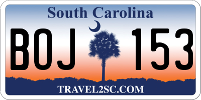 SC license plate BOJ153