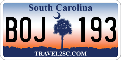 SC license plate BOJ193