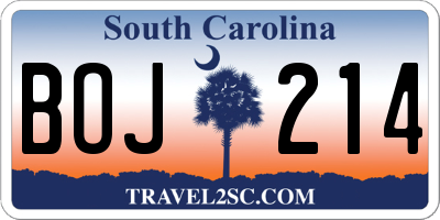 SC license plate BOJ214