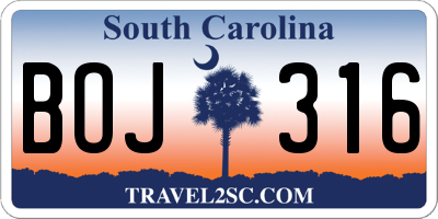 SC license plate BOJ316