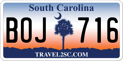 SC license plate BOJ716