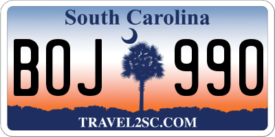 SC license plate BOJ990