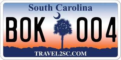 SC license plate BOK004