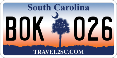 SC license plate BOK026