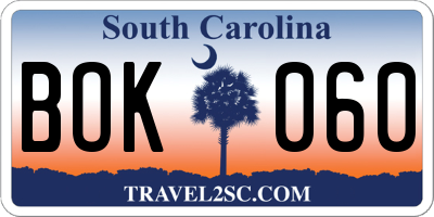 SC license plate BOK060