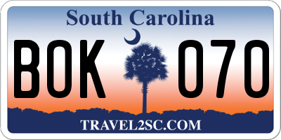 SC license plate BOK070