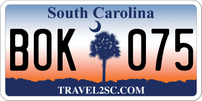 SC license plate BOK075