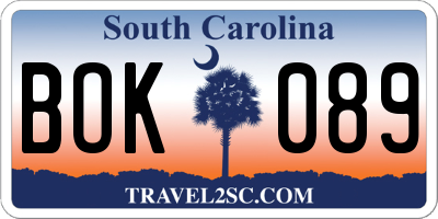 SC license plate BOK089