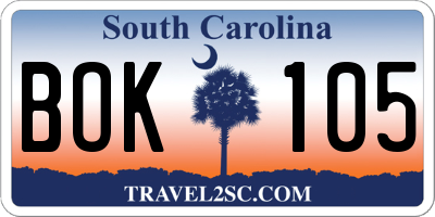 SC license plate BOK105