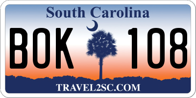 SC license plate BOK108