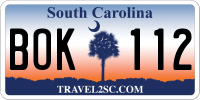 SC license plate BOK112