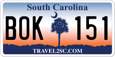 SC license plate BOK151