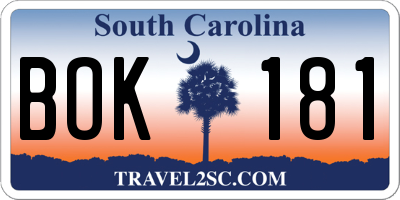 SC license plate BOK181