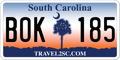 SC license plate BOK185