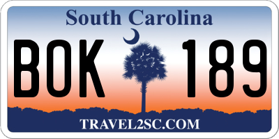 SC license plate BOK189