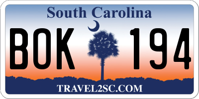 SC license plate BOK194