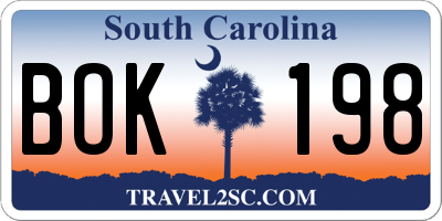 SC license plate BOK198