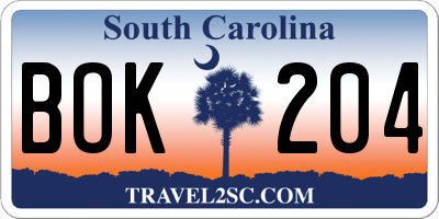 SC license plate BOK204