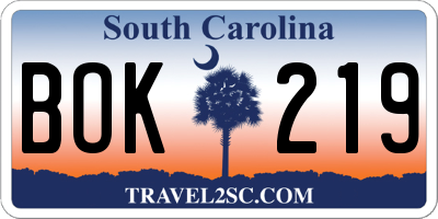 SC license plate BOK219