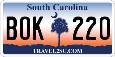 SC license plate BOK220