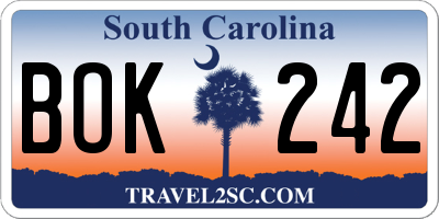 SC license plate BOK242