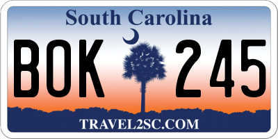 SC license plate BOK245