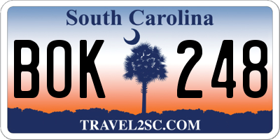SC license plate BOK248