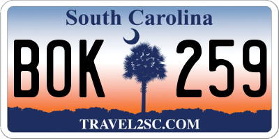 SC license plate BOK259