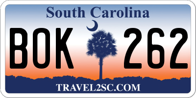 SC license plate BOK262