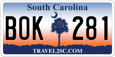 SC license plate BOK281