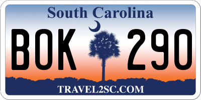 SC license plate BOK290