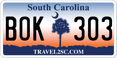 SC license plate BOK303