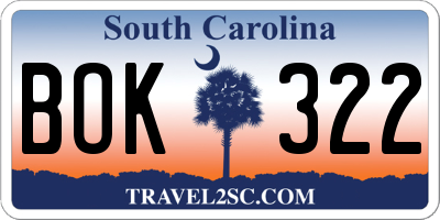 SC license plate BOK322
