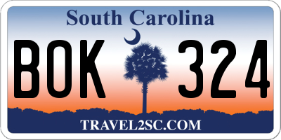 SC license plate BOK324