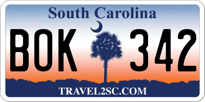 SC license plate BOK342