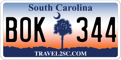 SC license plate BOK344