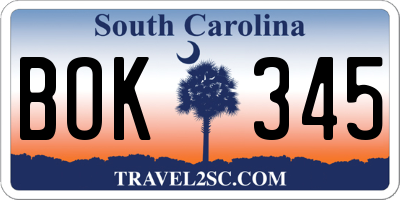 SC license plate BOK345