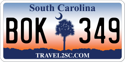 SC license plate BOK349