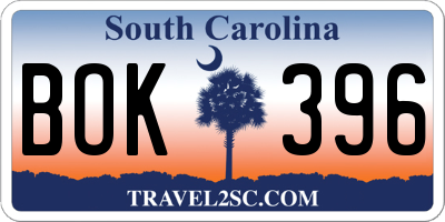 SC license plate BOK396