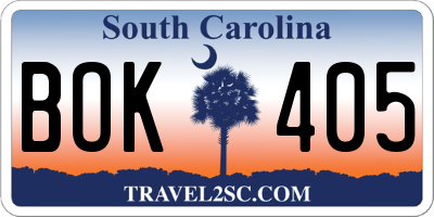 SC license plate BOK405