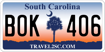 SC license plate BOK406