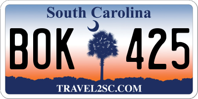 SC license plate BOK425