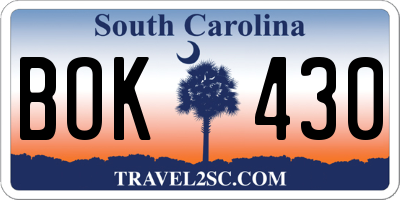 SC license plate BOK430