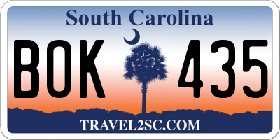 SC license plate BOK435
