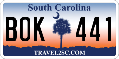 SC license plate BOK441