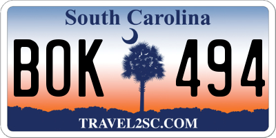 SC license plate BOK494