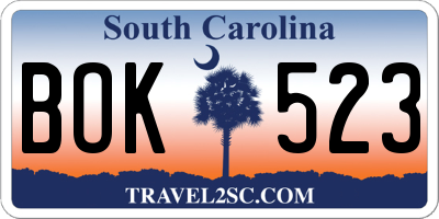 SC license plate BOK523